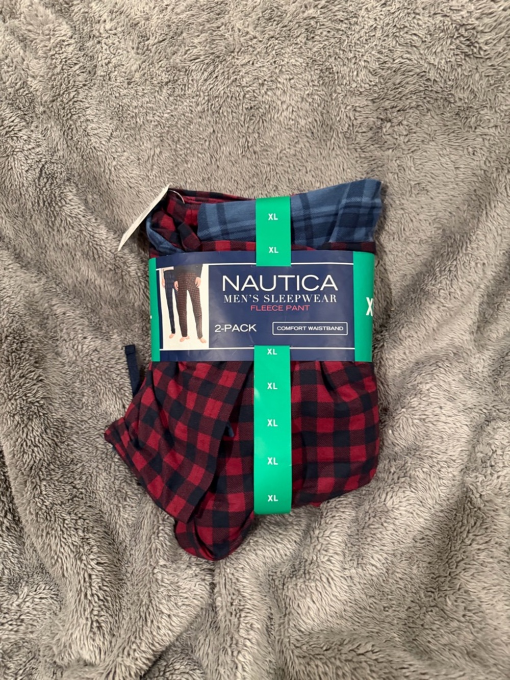 NWT Nautica Men's Sleepwear Fleece Pant 2-Pack - Red/Blue Plaid (XL)